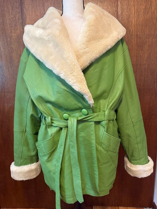 Protocol by Pan United USA Jackets & Blazers - RARE Vtg Leather/Faux Fur Lined USA GREEN Coat w/Hood Penny Lane Protocol Medium